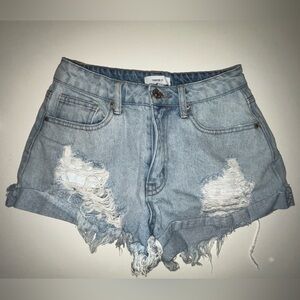 Forever 21 Light Blue Ripped Jean Shorts